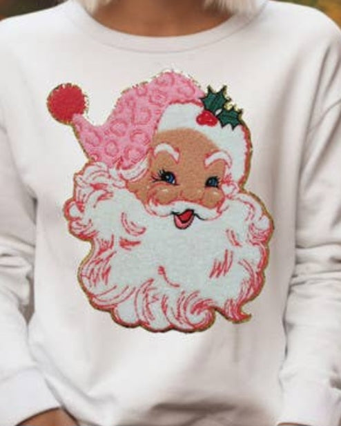 Pink Santa Chenille Patch Sweatshirt