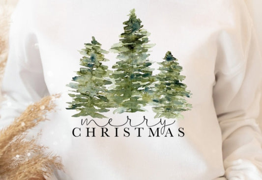 Merry Christmas Watercolor Trees